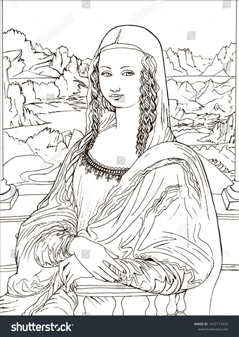 Coloring Page Mona Lisa Based On Stock Illustration 1412173625 ...