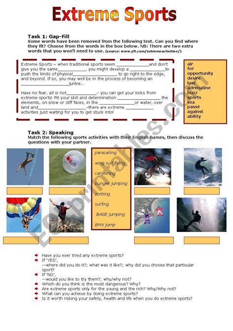 Extreme Sports - ESL worksheet by jujuka