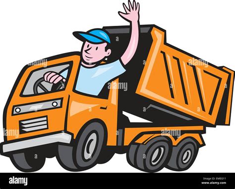 Dump Truck Driver Waving Cartoon Stock Vector Image & Art - Alamy