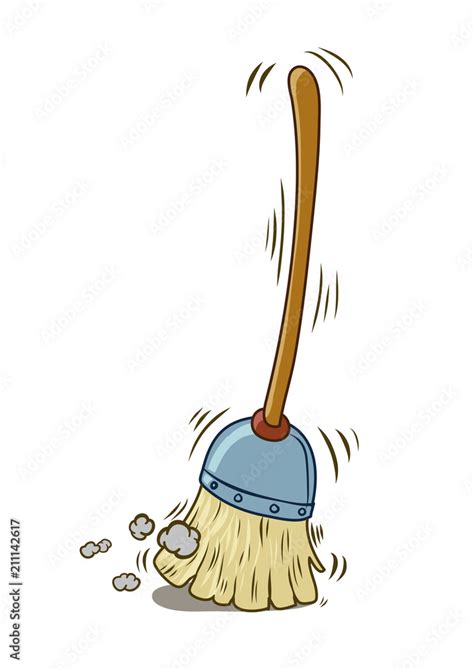 A cartoon broom sweeping by itself. Vector illustration Stock Vector | Adobe Stock