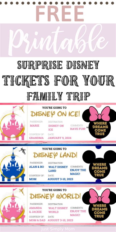 Free Printable Surprise Disney Tickets For Your Family Trip | Disney tickets, Disney trip reveal ...