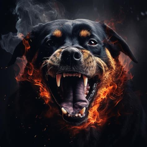 Premium AI Image | Image of angry rottweiler dog face and flames on ...