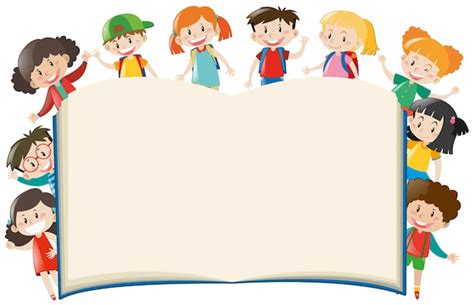 Premium Vector | Background template with kids around book