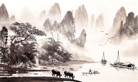 Chinese Landscape Watercolor Painting Digital Art by Baoyan