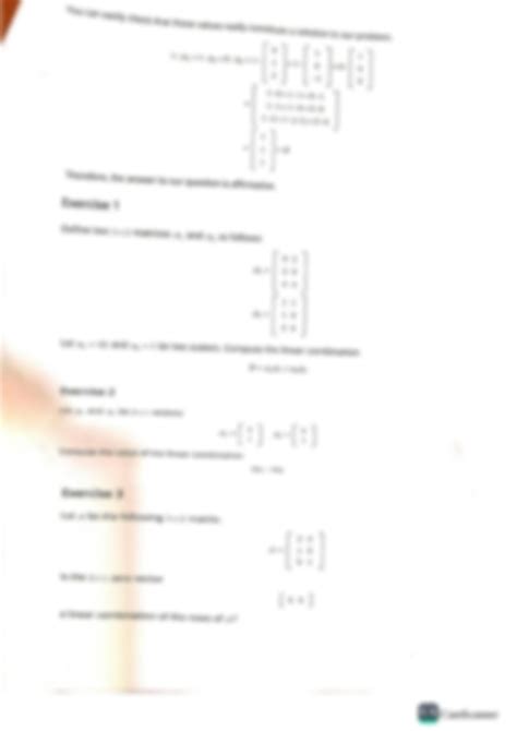 SOLUTION: LINEAR COMBINATION OF MATRICES AND VECTORS - Studypool