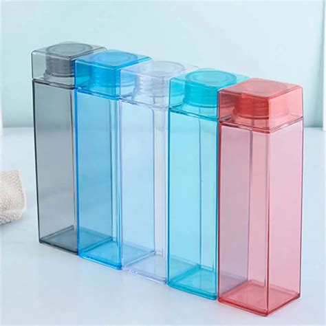 500ML Creative Square Bottle Milimalist Solid TransparevInt Straight Bottles Travel Portable ...