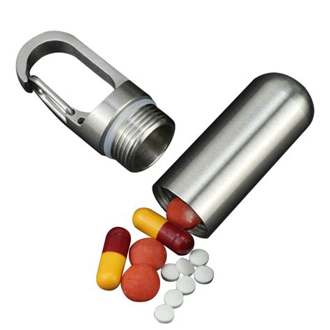 Travel Pill Case Stainless Steel Pill Box Keychain Portable Pill ...