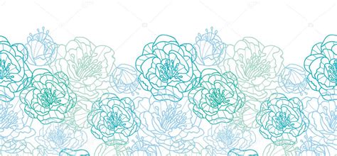 Blue line art flowers horizontal seamless pattern background border ...