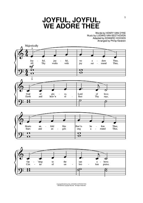 Joyful, Joyful, We Adore Thee" Sheet Music for Big Note Piano - Sheet ...