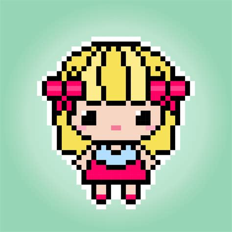 little girl characters on 8 bit pixel art. Cartoon woman in vector ...