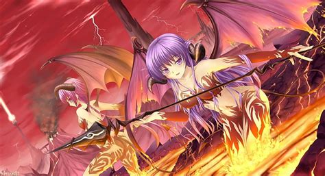 Spear Girls Wings Horns weapons dark demon . . 32600. UP, Anime Dark Demon HD wallpaper | Pxfuel