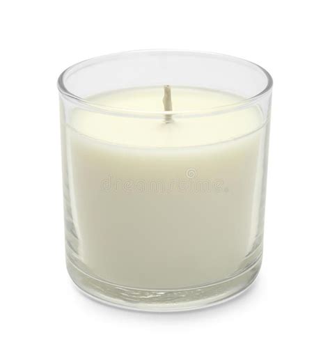 Short White Candle. White Wax Candle in Glass Isolated on White ...