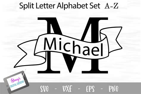 Split Letters A- Z - 26 Split monogram SVG files with banners (With images) | Lettering
