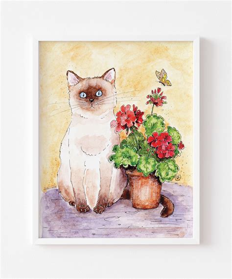 Siamese Cat Print Digital Wall Art Cat Print Art Cat lover | Etsy