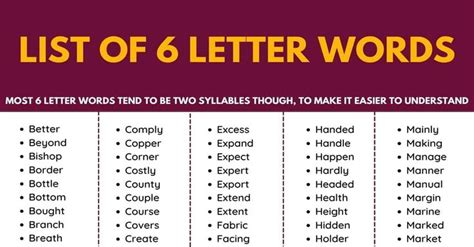 959 Common 6 Letter Words in English | Six Letter Words List • 7ESL | 6 letter words, Six letter ...