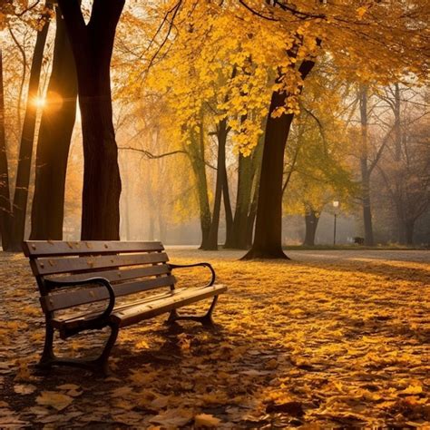 Premium AI Image | Park benches with Autumn leaves in the park