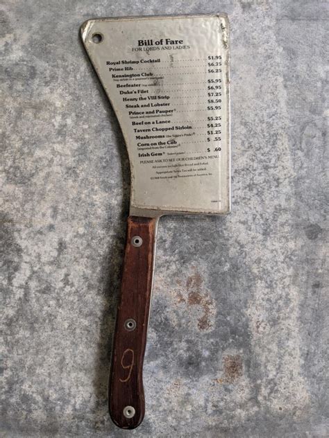 1968 Steak & Ale Restaurant Unique Butcher Meat Cleaver Steel Menu ...