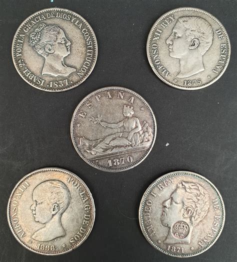 Collectable Spanish Coins 5 x Assorted c1800's Coins Collectable Spanish Coins 5 x Assorted c1800