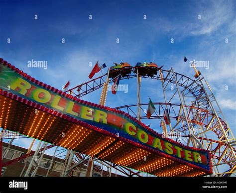 Roller coaster rollercoaster ride on the yearly fun fair fairground in ...