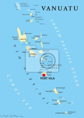 Vanuatu political map with capital port vila. republic and island ...