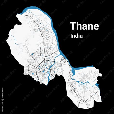 Thane map. Detailed map of Thane city administrative area. Cityscape panorama illustration. Road ...