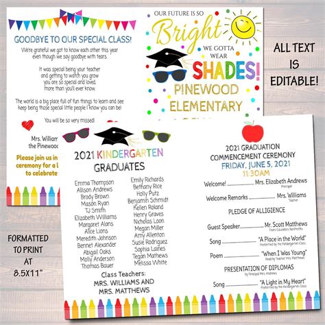 Graduation Ceremony Program Template Kindergarten, Any Grade Elementary ...