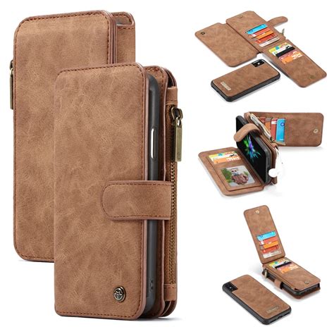 14 Card Holder Leather Case For iPhone X XR XS Max Multi functional Wallet Leather Magnet Cover ...