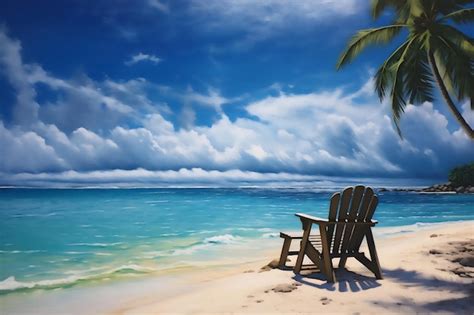 Premium AI Image | A beach chair on the beach with a palm tree in the background.