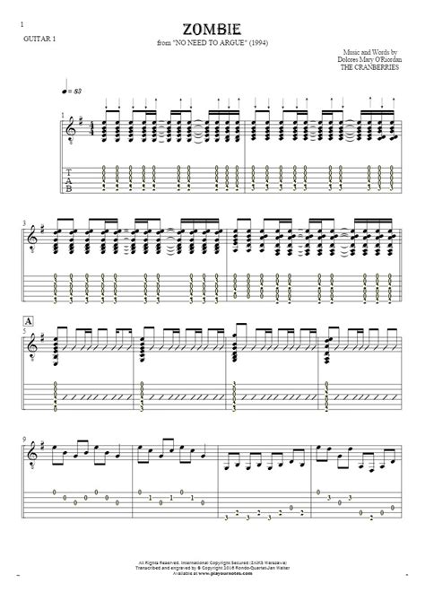 Zombie - Notes and tablature for guitar - guitar 1 part | PlayYourNotes