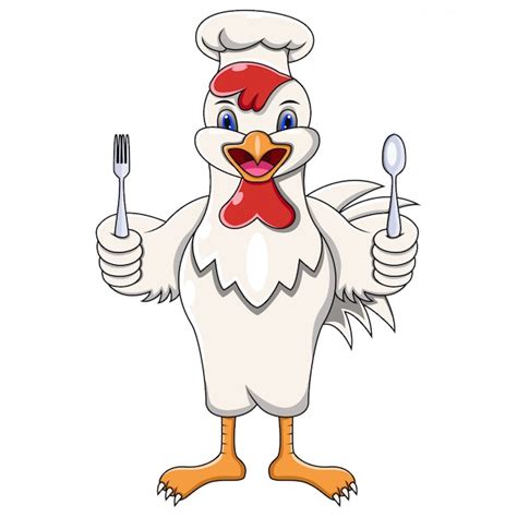 Premium Vector | Cartoon chicken chef with spoon