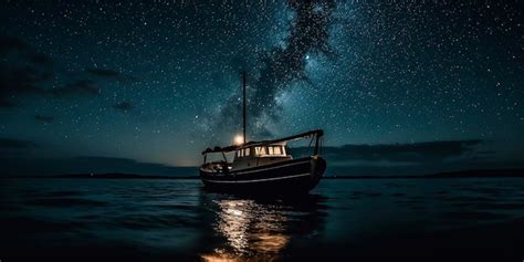 Premium Photo | Boat sailing under a starry night sky