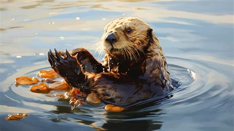 Premium AI Image | A Photo of a sea otter floating on its back cracking ...