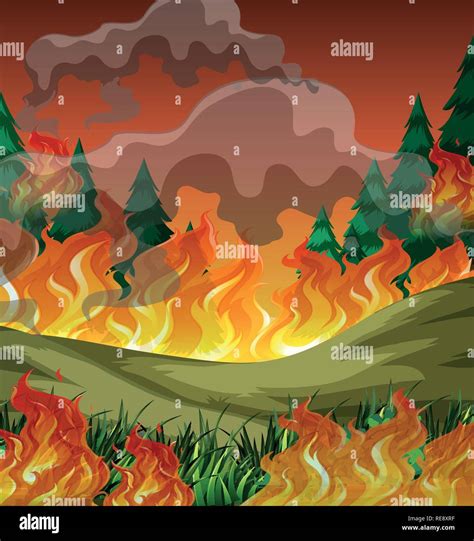 Dangerous forest fire background illustration Stock Vector Image & Art ...