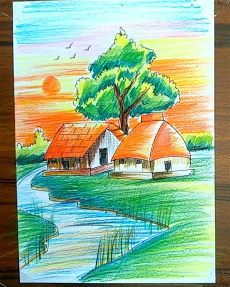 Village senary drawing for beginners