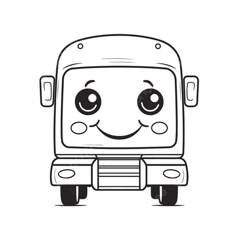 An Illustration Of A Cartoon Bus With Happy Eyes Outline Sketch Drawing ...