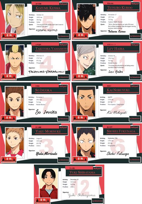 Haikyuu!! Character Cards - Nekoma by EsteeSo on DeviantArt