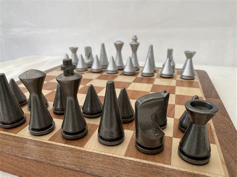 Contemporary Modern Chess Set - Gray and Silver - ChessBaron Chess Sets USA - Call (213) 325 6540