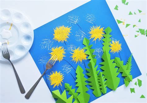 Beautiful Dandelion Craft and Art Project for Kids with Fork Technique