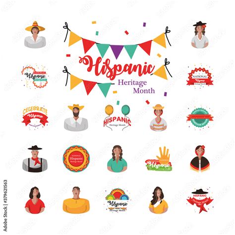 national hispanic heritage month icons group vector design Stock Vector ...