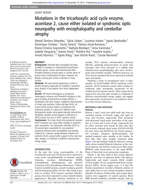 (PDF) Mutations in the tricarboxylic acid cycle enzyme, aconitase 2 ...