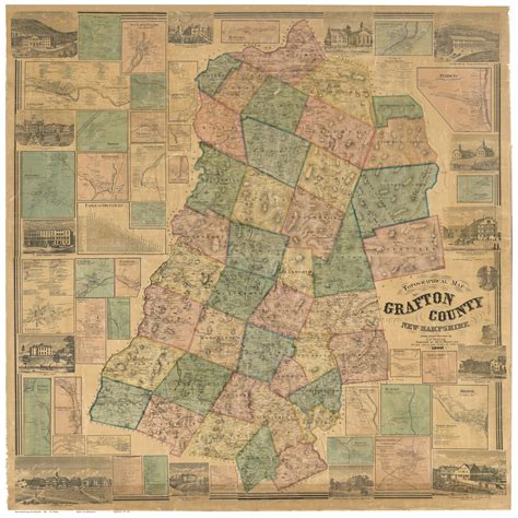 Original Wall Map of Grafton County, NH 1860