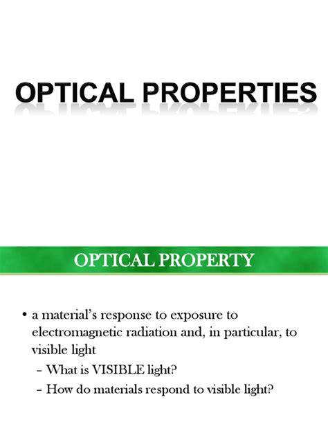 Optical Properties of Materials | PDF | Electromagnetic Radiation | Light