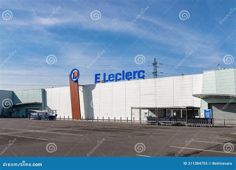 E.Leclerc Supermarket Sign Text And Logo On Flag On Leclerc Store ...