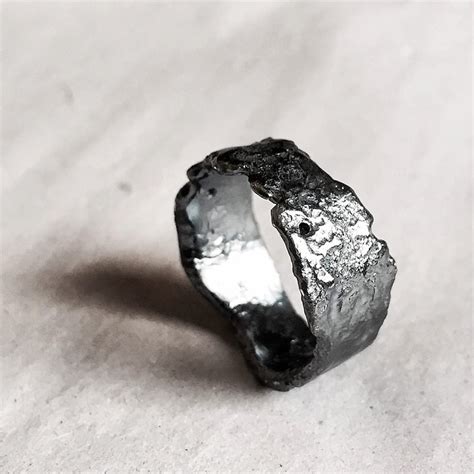 Meteorite Ring Black Ring Silver Ring Asteroid Ring Blackened | Etsy