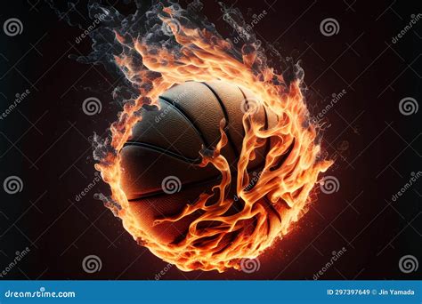 Basketball Ball with Fire Flames Isolated on Black Background. 3d ...