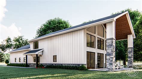 Modern Farmhouse Barndominium Plan with Tall Ceilings and Oversized Patio | Billings | Barn ...