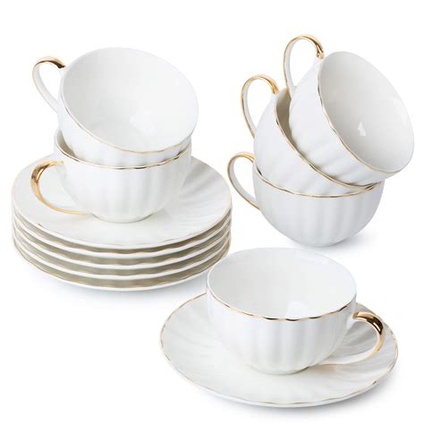 White Gold Scallop Fine Porcelain Tea Cup And Saucer Set, Grace Teaware ...