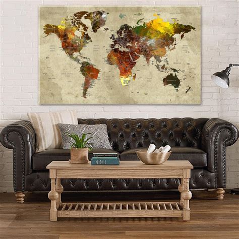 Large World Map Canvas Push Pin Travel World Map Colorful | Etsy