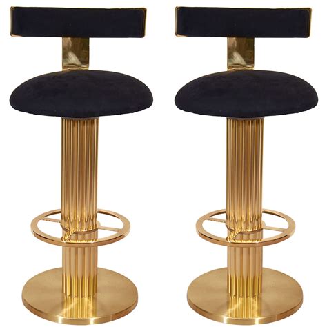 Pair of Mid Century Solid Brass Bar Stools at 1stDibs