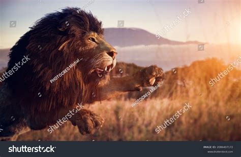 Lion Hunting On African Savanna 3d Stock Illustration 2086407172 | Shutterstock